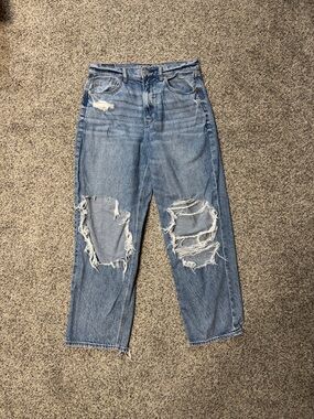 American Eagle Outfitters Extra Short Distressed Mom Jeans - Light Blue